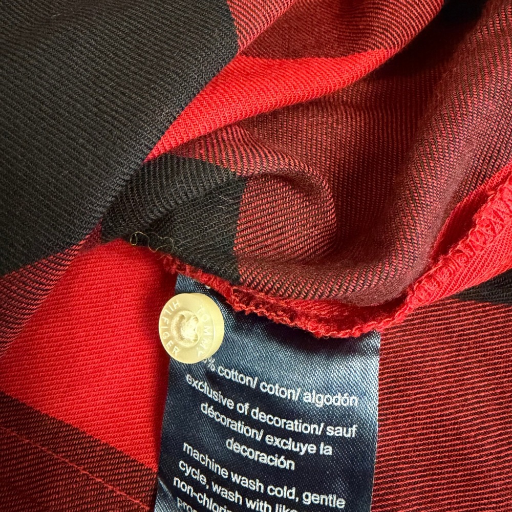 Tommy Hilfiger Womens XL Red Black Buffalo Plaid Cotton Button Down Shirt Rustic - Picture 8 of 8
